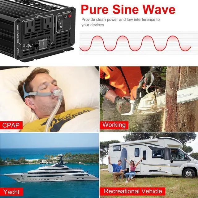 Alt view image 4 of 7 - 1500W (Peak Power 3000W) Pure Sine Wave Inverter DC 72V to AC 120V 60HZ Solar Converter for Home Use car (DC72V (Range 60V-90V) 1500W)