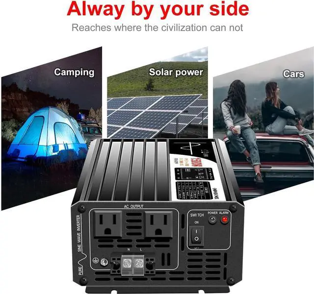 Alt view image 5 of 7 - 1500W (Peak Power 3000W) Pure Sine Wave Inverter DC 72V to AC 120V 60HZ Solar Converter for Home Use car (DC72V (Range 60V-90V) 1500W)