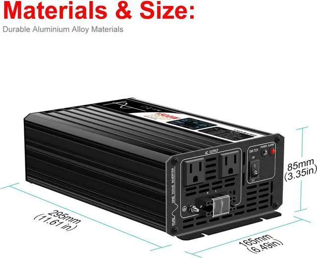 Alt view image 6 of 7 - 1500W (Peak Power 3000W) Pure Sine Wave Inverter DC 72V to AC 120V 60HZ Solar Converter for Home Use car (DC72V (Range 60V-90V) 1500W)