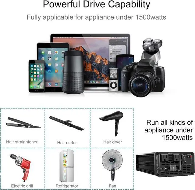 Alt view image 7 of 7 - 1500W (Peak Power 3000W) Pure Sine Wave Inverter DC 72V to AC 120V 60HZ Solar Converter for Home Use car (DC72V (Range 60V-90V) 1500W)