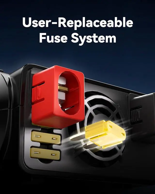 Alt view image 5 of 6 - 1000W Power Inverter, 12V DC to 110V 120V AC, LCD Display, Modified Sine Wave, Dual AC Outlets, USB-A & Type-C Ports, Quiet Fan for RV, Truck, Car, Home Backup