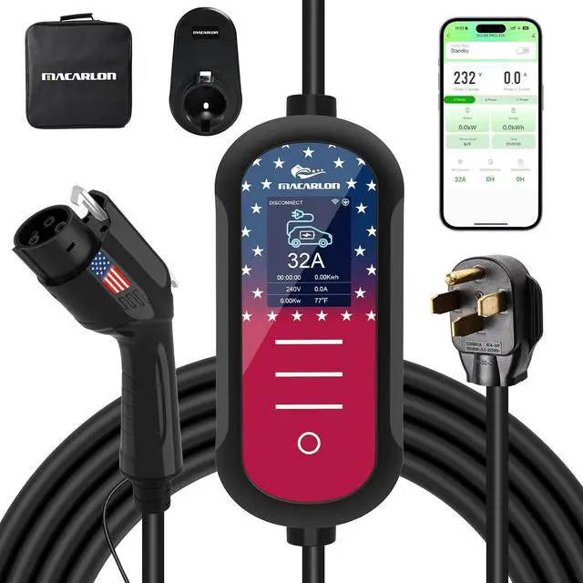 Main image of Level 2 EV Charger 32A, 240V,7.68KW, NEMA 14-50 Plug,Electric Vehicle Portable,25ft Cable,Plug & Play for J1772,for Home and Outdoor (Black)