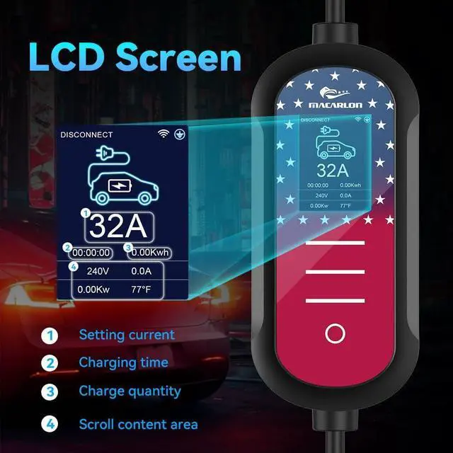 Alt view image 4 of 7 - Level 2 EV Charger 32A, 240V,7.68KW, NEMA 14-50 Plug,Electric Vehicle Portable,25ft Cable,Plug & Play for J1772,for Home and Outdoor (Black)