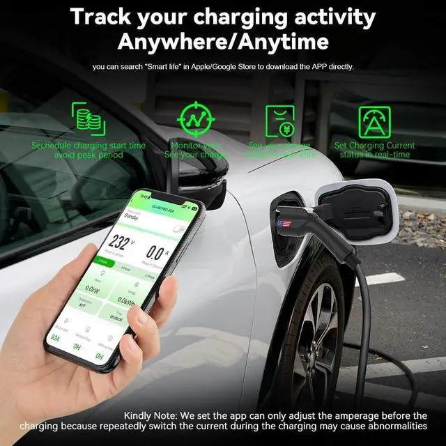 Alt view image 5 of 7 - Level 2 EV Charger 32A, 240V,7.68KW, NEMA 14-50 Plug,Electric Vehicle Portable,25ft Cable,Plug & Play for J1772,for Home and Outdoor (Black)