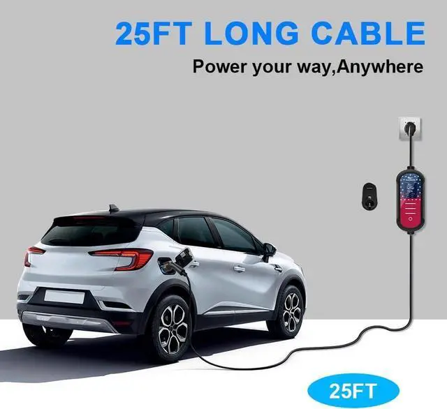 Alt view image 7 of 7 - Level 2 EV Charger 32A, 240V,7.68KW, NEMA 14-50 Plug,Electric Vehicle Portable,25ft Cable,Plug & Play for J1772,for Home and Outdoor (Black)