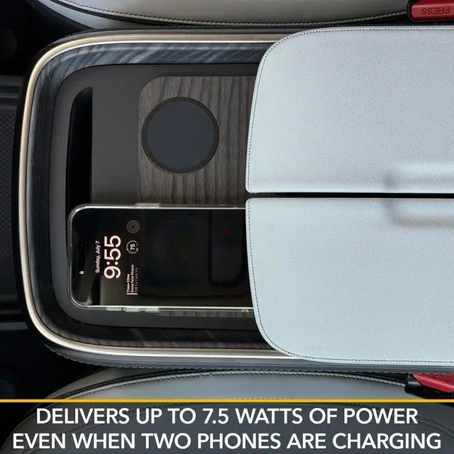 Alt view image 6 of 7 - Dual Wireless Phone Charger for Rivian R1S & R1T, Magnetic Charging Pad (Dark Ash Wood Skin) Compatible with MagSafe Cases iPhone 16 Pro Max, 2021-2026 Center Console Mount Dock Accessories