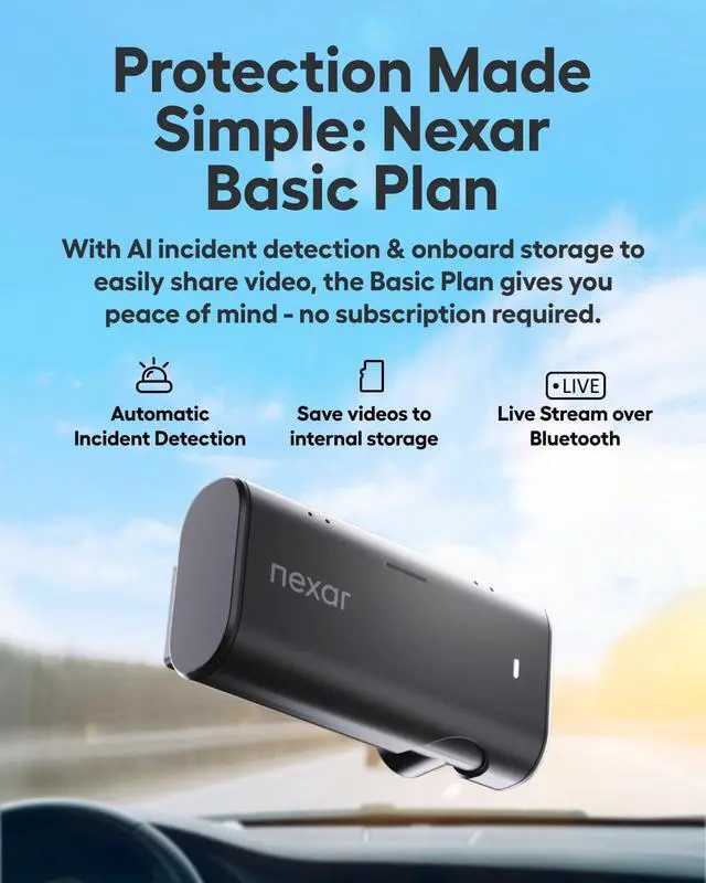 Alt view image 2 of 7 - Nexar Beam2 Mini Dash Cam Car Camera 64GB Storage 24H Parking Mode Wide Angle FHD Lens Wireless Dash Camera for Cars Includes $25 OBD Hardwire Kit for Continuous Power