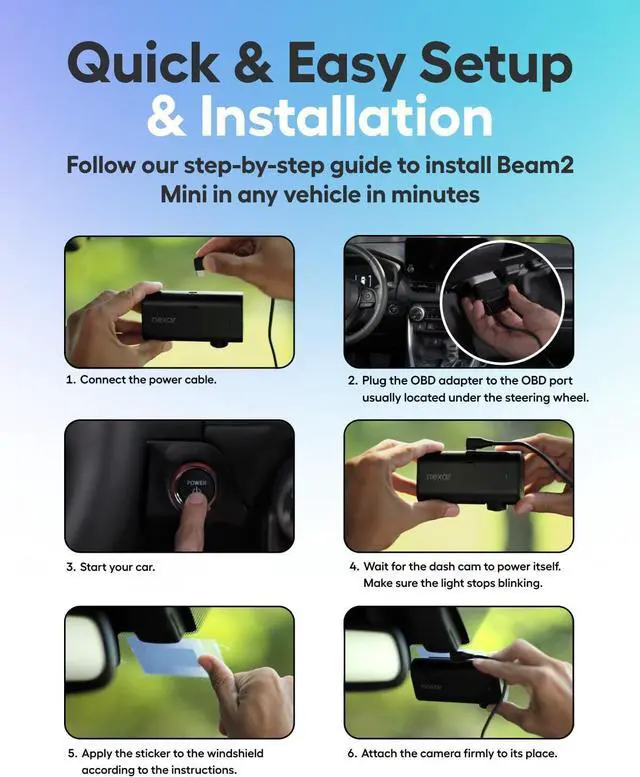 Alt view image 5 of 7 - Nexar Beam2 Mini Dash Cam Car Camera 64GB Storage 24H Parking Mode Wide Angle FHD Lens Wireless Dash Camera for Cars Includes $25 OBD Hardwire Kit for Continuous Power