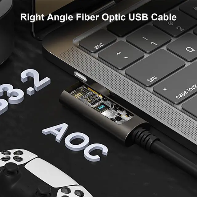 Alt view image 6 of 7 - USB A to C Fiber Optic Extension Cable 15M/50FT, Right Angle 3.2 10Gbps Long Distance Active Optical for VR/AR, Quest2, Webcam, Camera, Mini PC and More