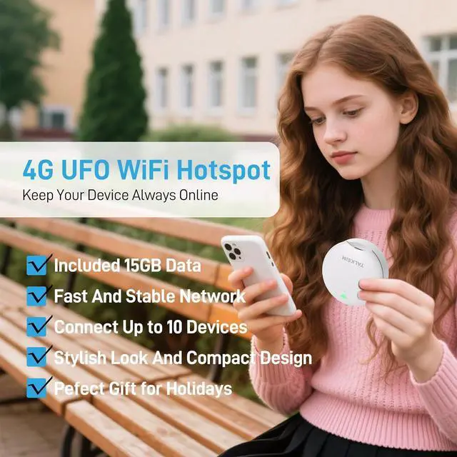 Alt view image 2 of 7 - UFO Mobile Hotspot with 15GB Data, Portable Pocket WiFi 6 & 4G LTE MiFi Device, Support AT&T, T-Mobile, Verizon |10 Connected Devices, USA Coverage, No SIM, Contract (White, 15GB)
