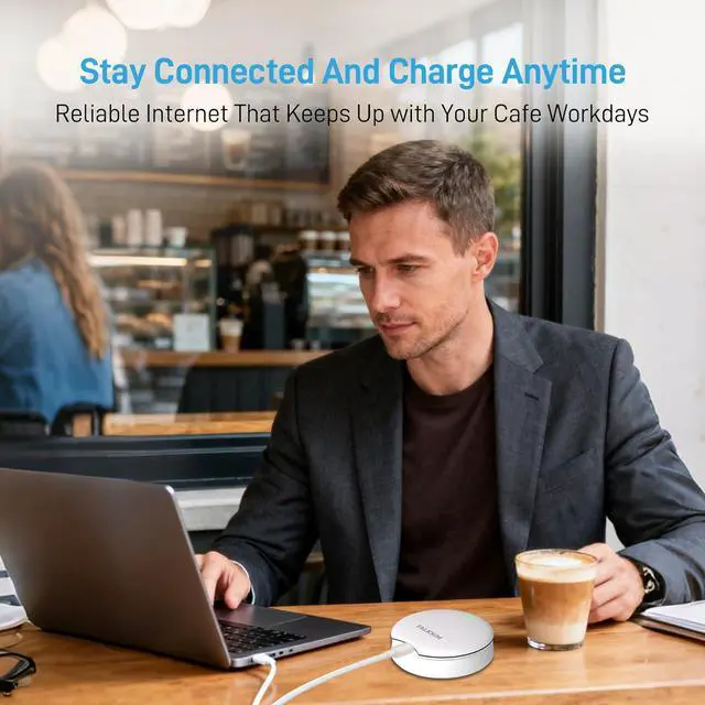 Alt view image 4 of 7 - UFO Mobile Hotspot with 15GB Data, Portable Pocket WiFi 6 & 4G LTE MiFi Device, Support AT&T, T-Mobile, Verizon |10 Connected Devices, USA Coverage, No SIM, Contract (White, 15GB)