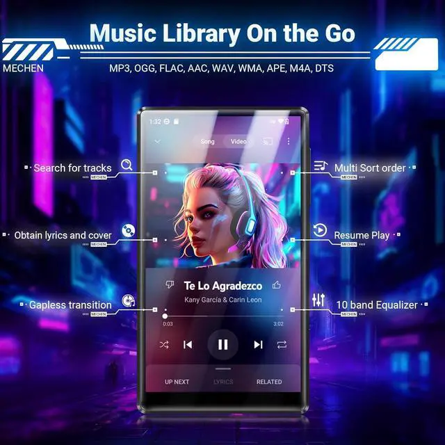 Alt view image 3 of 7 - 256GB WiFi MP3 Player with Bluetooth, Android 13 and Wi-Fi Streaming, 5" 1080P IPS Display, preinstalled Audible,  Music, Spotify, Play Store