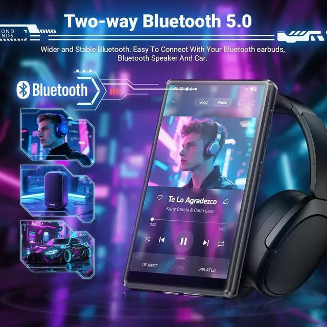 Alt view image 5 of 7 - 256GB WiFi MP3 Player with Bluetooth, Android 13 and Wi-Fi Streaming, 5" 1080P IPS Display, preinstalled Audible,  Music, Spotify, Play Store