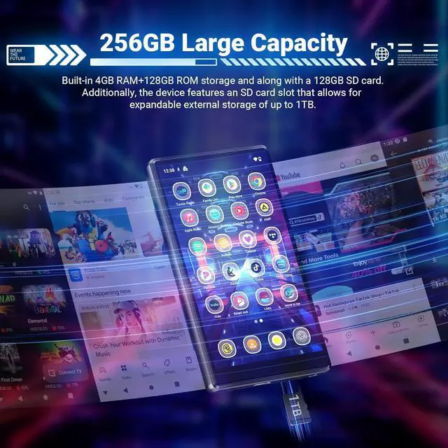 Alt view image 7 of 7 - 256GB WiFi MP3 Player with Bluetooth, Android 13 and Wi-Fi Streaming, 5" 1080P IPS Display, preinstalled Audible,  Music, Spotify, Play Store