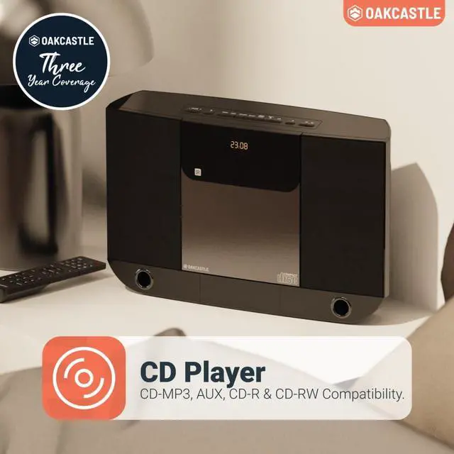 Alt view image 4 of 7 - Compact Home Stereo System with Bluetooth, Wall Mountable CD Player for Home, FM Radio, Wireless, Remote Controlled, Speakers, 2.0 Loud Sound, AUX, 20 Presets |  HIFI100