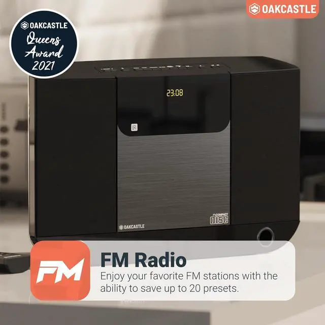 Alt view image 2 of 7 - Compact Home Stereo System with Bluetooth, Wall Mountable CD Player for Home, FM Radio, Wireless, Remote Controlled, Speakers, 2.0 Loud Sound, AUX, 20 Presets |  HIFI100