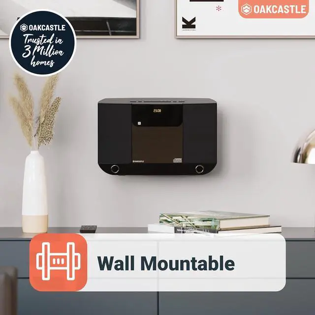 Alt view image 5 of 7 - Compact Home Stereo System with Bluetooth, Wall Mountable CD Player for Home, FM Radio, Wireless, Remote Controlled, Speakers, 2.0 Loud Sound, AUX, 20 Presets |  HIFI100