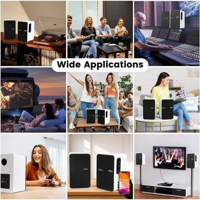 Alt view image 5 of 7 - White Bookshelf Speakers Pair, 70W Powered Record Player Turntable Wired Optical/ARC/RCA/AUX/BT Input HiFi Stereo with 4" Woofer for Home TV Desktop PC Studio Monitor