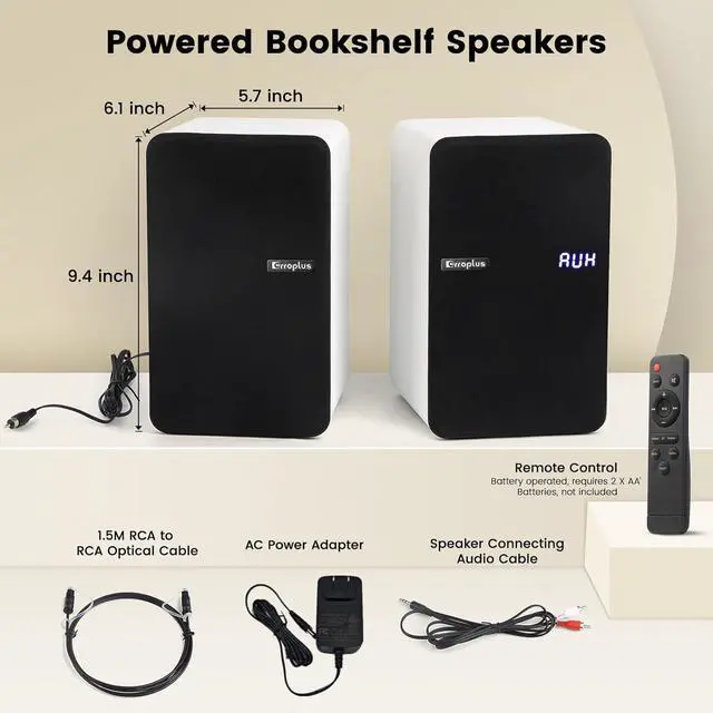 Alt view image 7 of 7 - White Bookshelf Speakers Pair, 70W Powered Record Player Turntable Wired Optical/ARC/RCA/AUX/BT Input HiFi Stereo with 4" Woofer for Home TV Desktop PC Studio Monitor