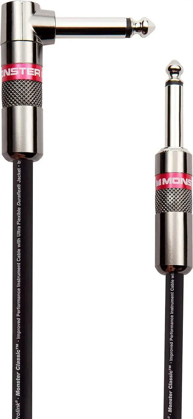 Main image of Prolink Classic Instrument Guitar Cable - 21 ft Straight to Right AngleInstrument Cable. All Metal & Duraflex Outer Jacket. 90% Copper Braided Shield