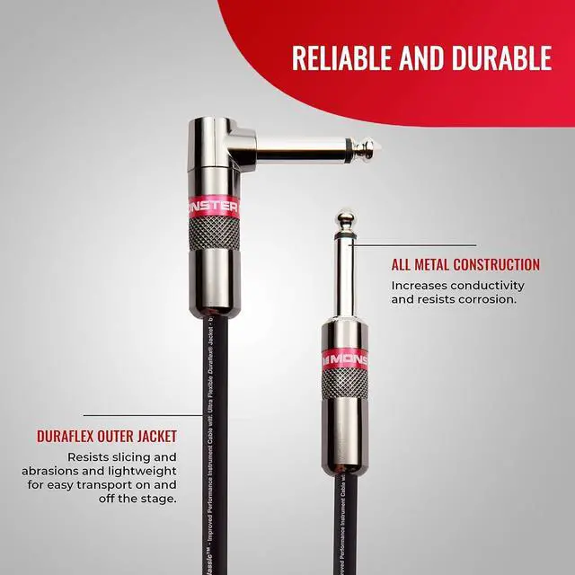 Alt view image 2 of 7 - Prolink Classic Instrument Guitar Cable - 21 ft Straight to Right AngleInstrument Cable. All Metal & Duraflex Outer Jacket. 90% Copper Braided Shield