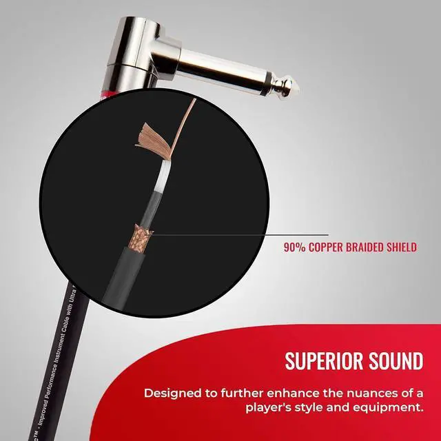 Alt view image 3 of 7 - Prolink Classic Instrument Guitar Cable - 21 ft Straight to Right AngleInstrument Cable. All Metal & Duraflex Outer Jacket. 90% Copper Braided Shield