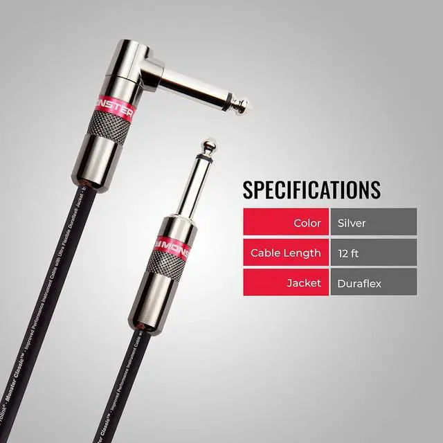 Alt view image 6 of 7 - Prolink Classic Instrument Guitar Cable - 21 ft Straight to Right AngleInstrument Cable. All Metal & Duraflex Outer Jacket. 90% Copper Braided Shield