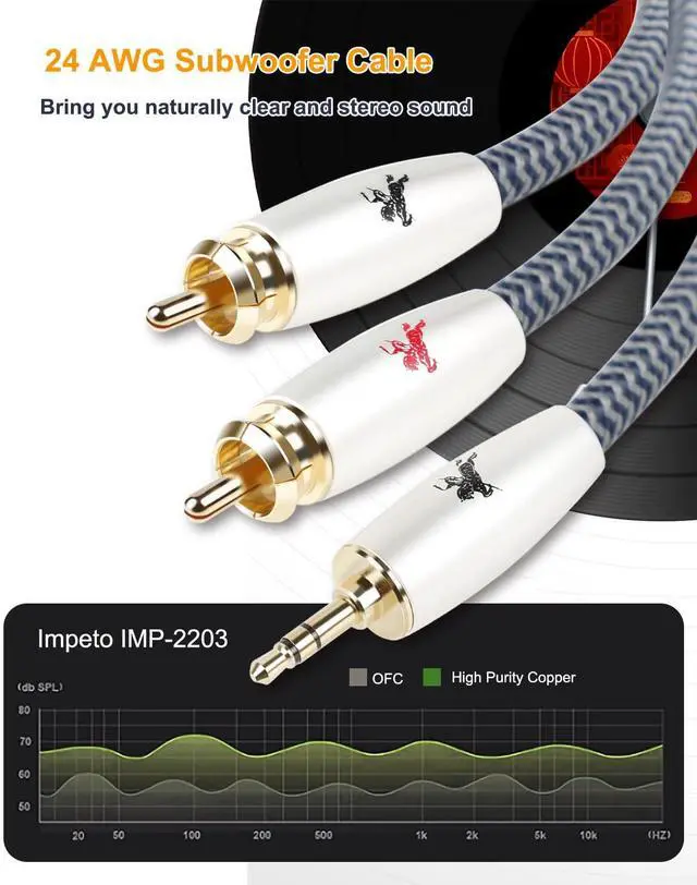 Alt view image 3 of 6 - 3.5mm to 2RCA Audio Cable Aux RCA Headphone Male Jack Adapter Cotton Braided 1/8 Y Cord Subwoofer 9.84ft