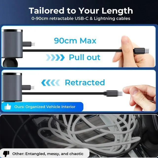 Alt view image 3 of 7 - Retractable PD 30W Type-C and for iPhone Charger with Bluetooth 5.3 Car Adapter, FM Transmitter, Hands-Free Calling, MP3 Player, LED Display, USB Support, Best Accessories Phone