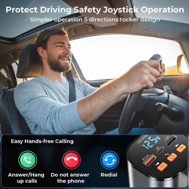 Alt view image 6 of 7 - Retractable PD 30W Type-C and for iPhone Charger with Bluetooth 5.3 Car Adapter, FM Transmitter, Hands-Free Calling, MP3 Player, LED Display, USB Support, Best Accessories Phone