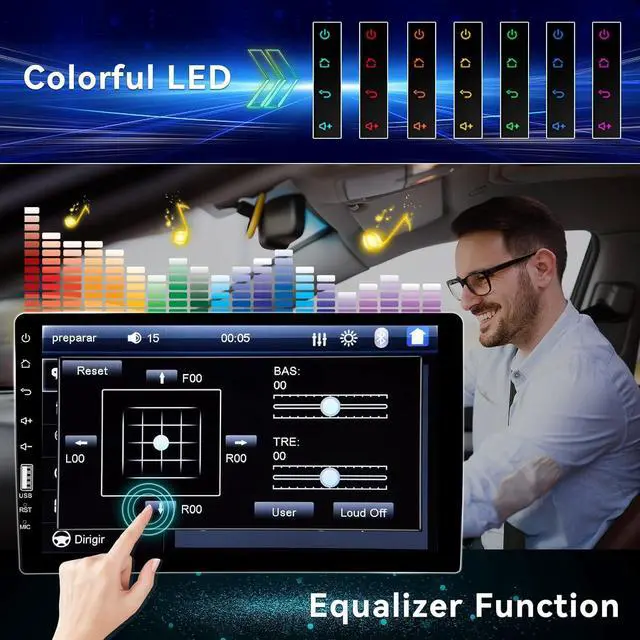 Alt view image 6 of 7 - Single Din Car Stereo with Bluetooth 9 Inch HD Touch Screen Backup Camera + External Microphone FM MP5 Player Audio Receivers Support Mirror Link SWC USB EQ Radio