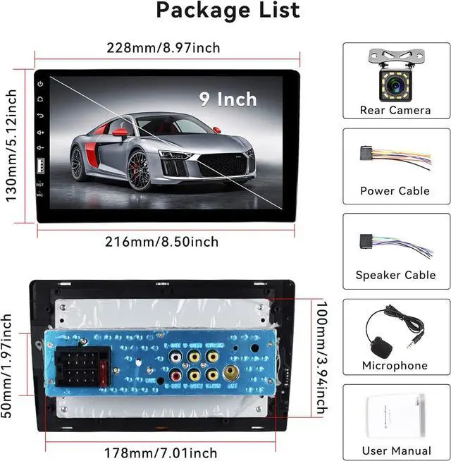 Alt view image 7 of 7 - Single Din Car Stereo with Bluetooth 9 Inch HD Touch Screen Backup Camera + External Microphone FM MP5 Player Audio Receivers Support Mirror Link SWC USB EQ Radio