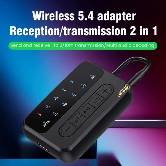 Alt view image 2 of 6 - Bluetooth Transmitter Receiver, 2-in-1 V5.4 Wireless Adapter,Dual Link AptX Adaptive/Low Latency/HD Audio, Aux Adapter for Home Stereo, Airplane, Boat, Gym