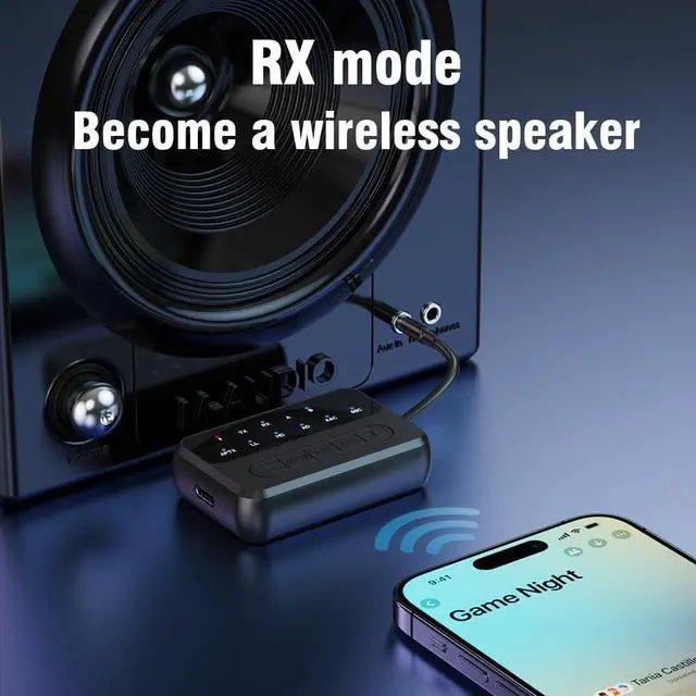 Alt view image 5 of 6 - Bluetooth Transmitter Receiver, 2-in-1 V5.4 Wireless Adapter,Dual Link AptX Adaptive/Low Latency/HD Audio, Aux Adapter for Home Stereo, Airplane, Boat, Gym