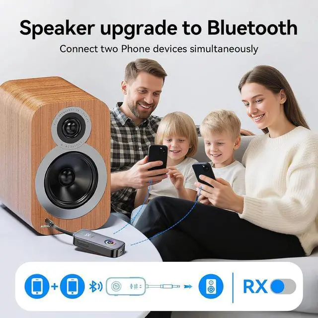 Alt view image 5 of 7 - 2025 Pro Bluetooth Receiver Transmitter,2-in-1 Wireless Audio Adapter for Airplane/TV/PC/Gym-Dual Link Headphone,Bluetooth Car/Home Stereo,Low Latency,Battery Display,Built-in MIC