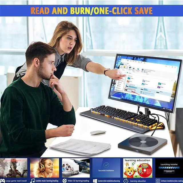 Alt view image 4 of 6 - External Blu-ray Drive Player Read/Write Portable Burner, Compatible with USB 3.0 and Type-C DVD BD, Win7-11/Mac OS Comes One Year Warranty