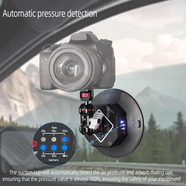 Alt view image 2 of 7 - 6in Electric Auto Pump Suction Cup Camera Mount with Aluminum Ball Head Magic Arm, Automatic Air Vacuum Cup, Quick Release Car Compatible DJI OSMO Pocket 3 Insta360 iPhone