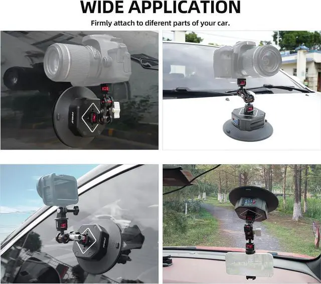 Alt view image 4 of 7 - 6in Electric Auto Pump Suction Cup Camera Mount with Aluminum Ball Head Magic Arm, Automatic Air Vacuum Cup, Quick Release Car Compatible DJI OSMO Pocket 3 Insta360 iPhone