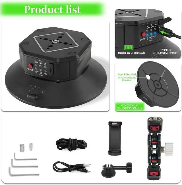 Alt view image 6 of 7 - 6in Electric Auto Pump Suction Cup Camera Mount with Aluminum Ball Head Magic Arm, Automatic Air Vacuum Cup, Quick Release Car Compatible DJI OSMO Pocket 3 Insta360 iPhone