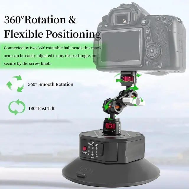 Alt view image 7 of 7 - 6in Electric Auto Pump Suction Cup Camera Mount with Aluminum Ball Head Magic Arm, Automatic Air Vacuum Cup, Quick Release Car Compatible DJI OSMO Pocket 3 Insta360 iPhone