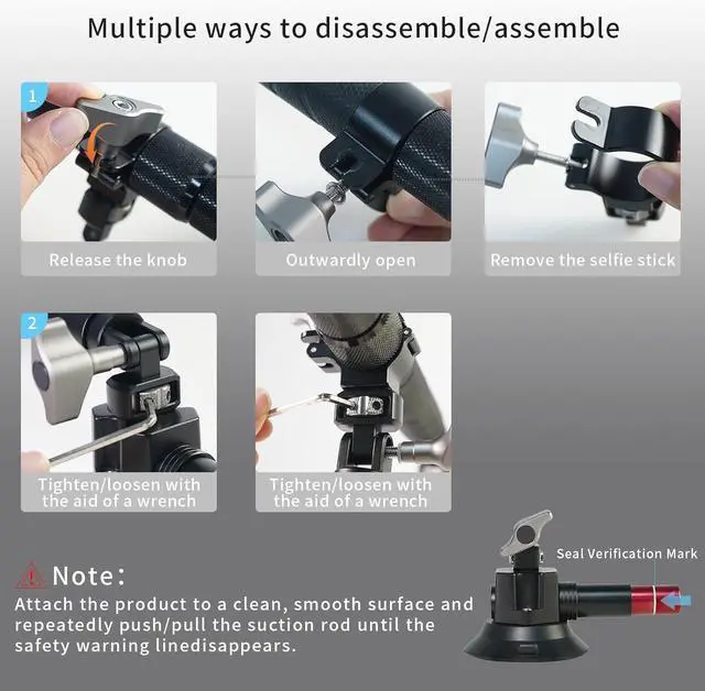 Alt view image 7 of 7 - Triple Suction Cup Car Mount Kit with 2in1 Selfie Stick, Quick Release Adjustable Extension Pole Camera for Windshield Dashboard Hood, Compatible GoPro Insta360 DJI Action Cameras