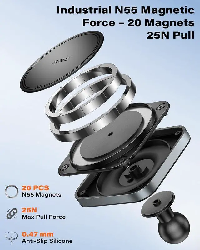 Alt view image 3 of 7 - Magnetic Car Mount for Tacoma 2016-2023 & 2014-2021Tundra, Air Vent Phone Holder Compatible with iPhone 12-17 Series MagSafe Case, 25N Force, Metal 20mm Ball Socket Arm