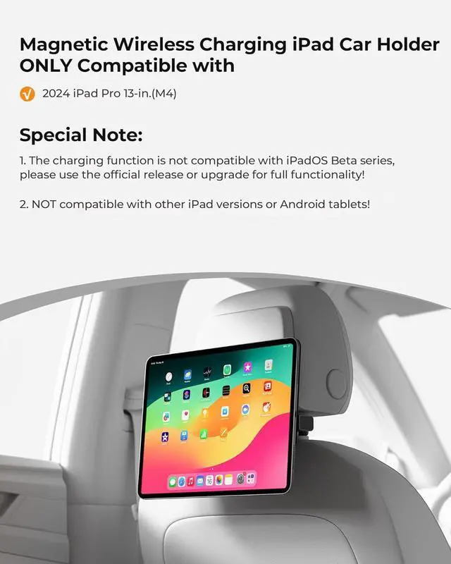 Alt view image 2 of 7 - KUXIU Magnetic Wireless Charging Car Headrest Tablet Holder for iPad Pro 13'' M4 [2024]Only, Back Seat Mount Kids, Road Trip Essentials Trave with Air Vent Stand, 2M USB-C Cable