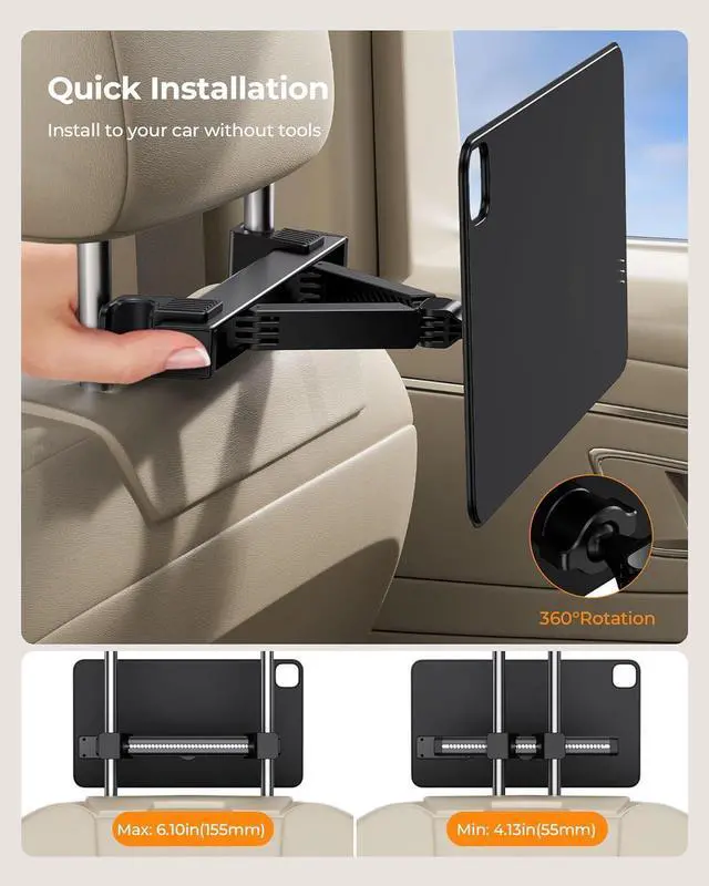 Alt view image 6 of 7 - KUXIU Magnetic Wireless Charging Car Headrest Tablet Holder for iPad Pro 13'' M4 [2024]Only, Back Seat Mount Kids, Road Trip Essentials Trave with Air Vent Stand, 2M USB-C Cable
