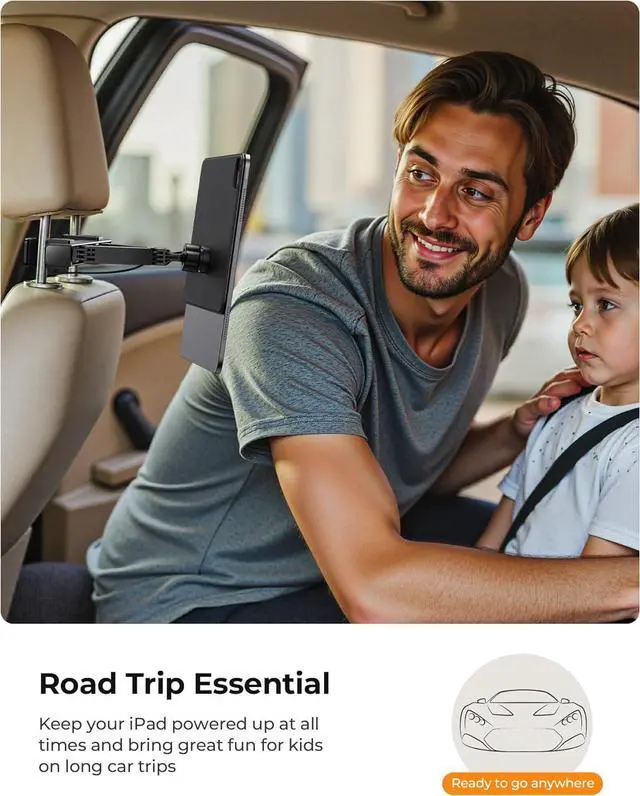 Alt view image 7 of 7 - KUXIU Magnetic Wireless Charging Car Headrest Tablet Holder for iPad Pro 13'' M4 [2024]Only, Back Seat Mount Kids, Road Trip Essentials Trave with Air Vent Stand, 2M USB-C Cable