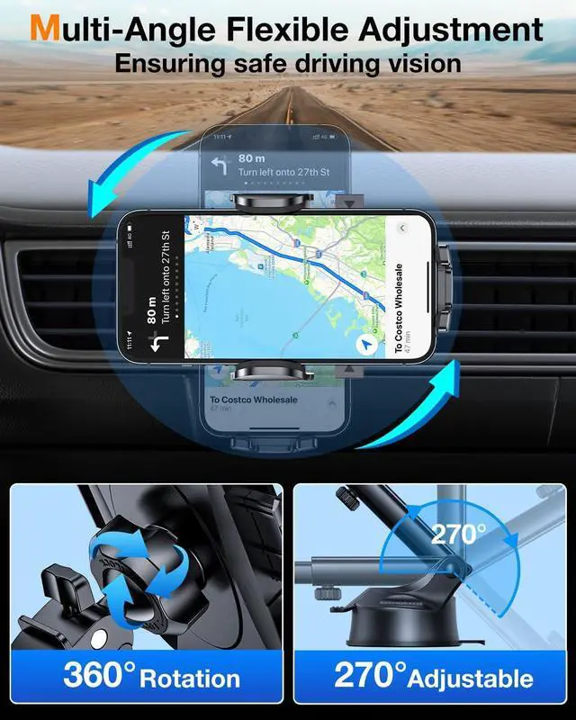 Alt view image 4 of 6 - 2025 Ultimate Car Phone Holder80+LBS Strongest Suction & Military-Grade Universal Cell Holder Truck Mount for Dashboard Windshield Air Vent iPhone 16 Pro Max 15 Samsung 2pcs,Grey