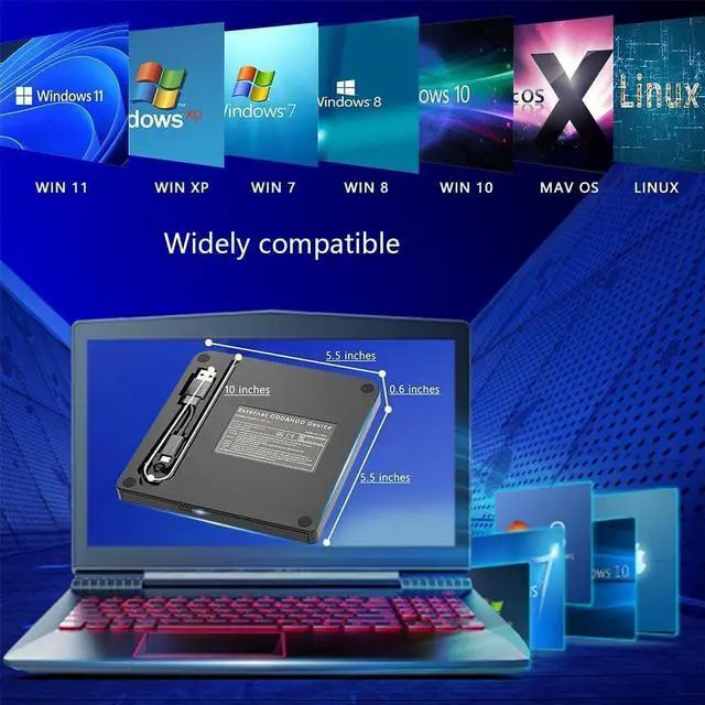 Alt view image 2 of 6 - External Blu-ray Drive Player Read/Write Portable Burner, Compatible with USB 3.0 and Type-C DVD BD, Win7-11/Mac OS Comes One Year Warranty