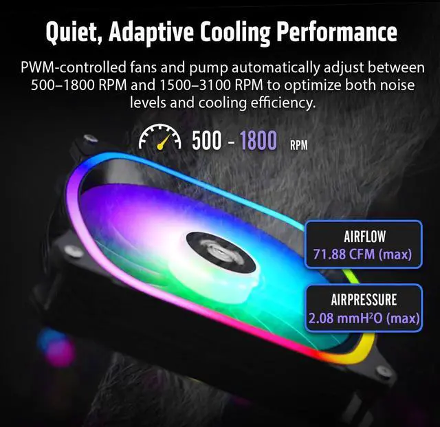 Alt view image 5 of 7 - AquaFusion V2 360mm ARGB AIO CPU Liquid Cooler w/Digital Display, 3X 120mm PWM Fan 380W TDP, for  1851/1700/1200/115X,  AM5/AM4