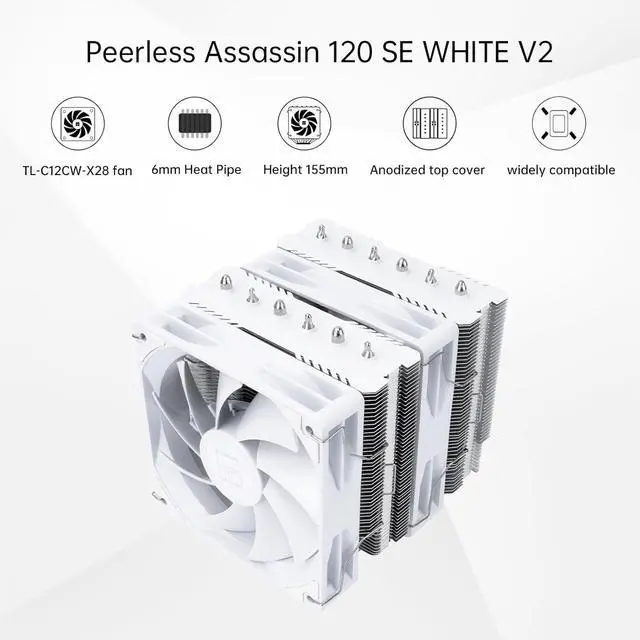 Alt view image 7 of 7 - Peerless Assassin 120 SE V2 White CPU Cooler - 6 Heat Pipes AGHP GEN 5.0 Technology | 1850RPM Thickened PWM Fans, Alnium Heatsink Cover | for  1851/1700/115X/1200,  AM4/AM5