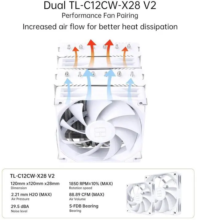 Alt view image 4 of 7 - Peerless Assassin 120 SE V2 White CPU Cooler - 6 Heat Pipes AGHP GEN 5.0 Technology | 1850RPM Thickened PWM Fans, Alnium Heatsink Cover | for  1851/1700/115X/1200,  AM4/AM5